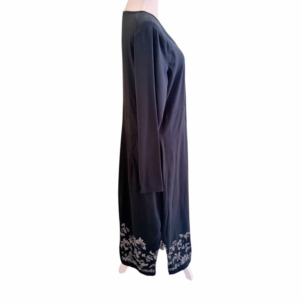 Eddie Bauer Navy Blue Surplice Maxi Dress with Print Floral Border XL Long - Picture 6 of 12